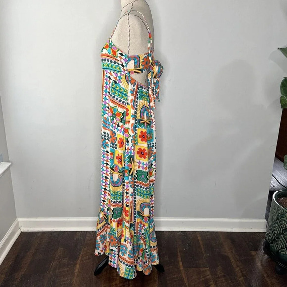 Paper Heart Anthropologie Aztec Sunrise Maxi Long Hi Lo Dress Ruffle Sz M - Picture 7 of 15